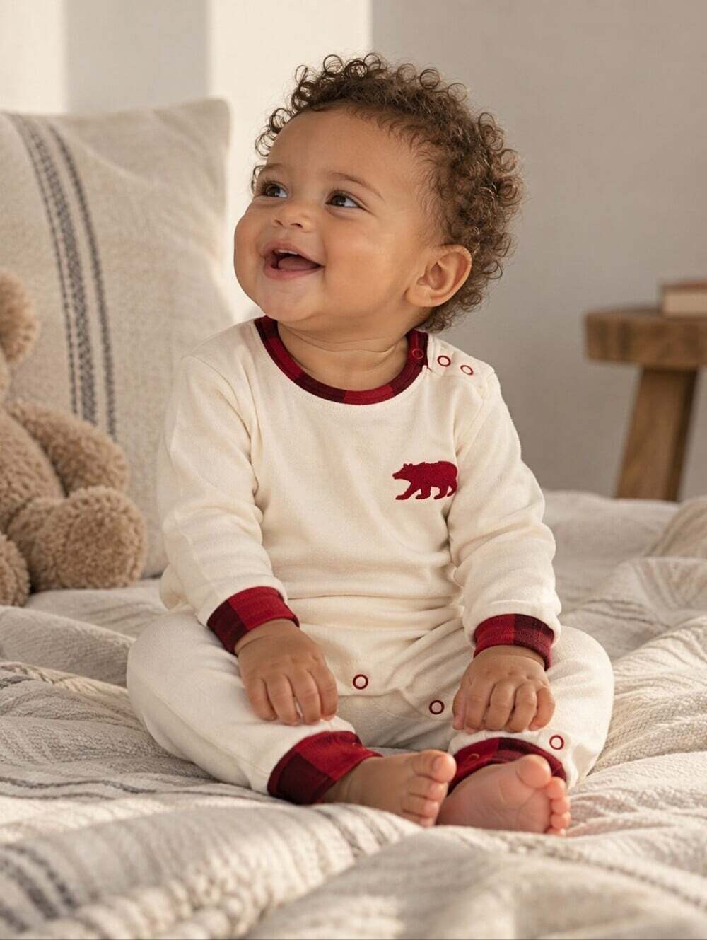 Little Blue House Baby Bear Buffalo Plaid Romper 3-6M Pajamas